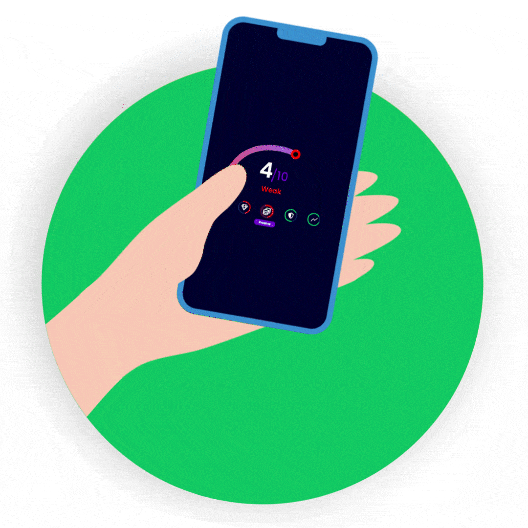 Hand holding mobile device - 7/10 score appearing